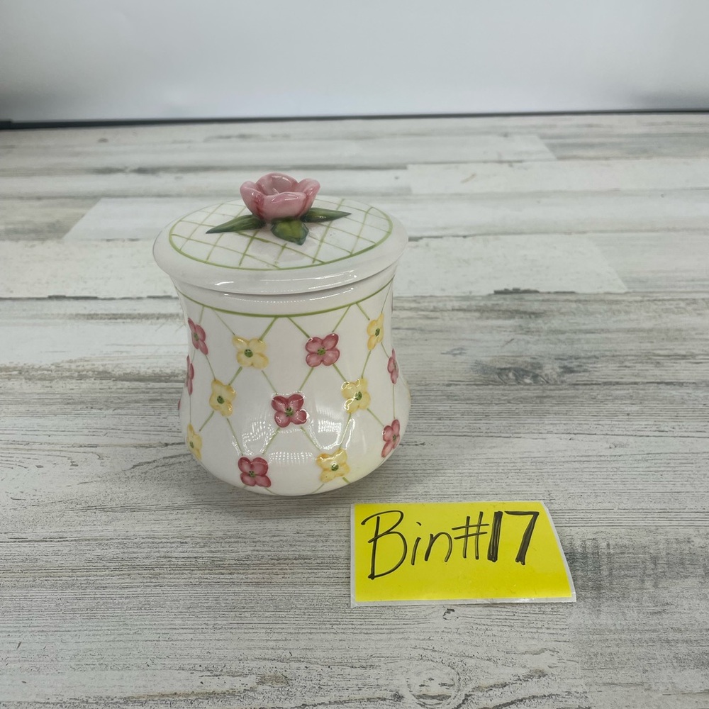 Floral Ceramic Jar with Pink and Green Accents